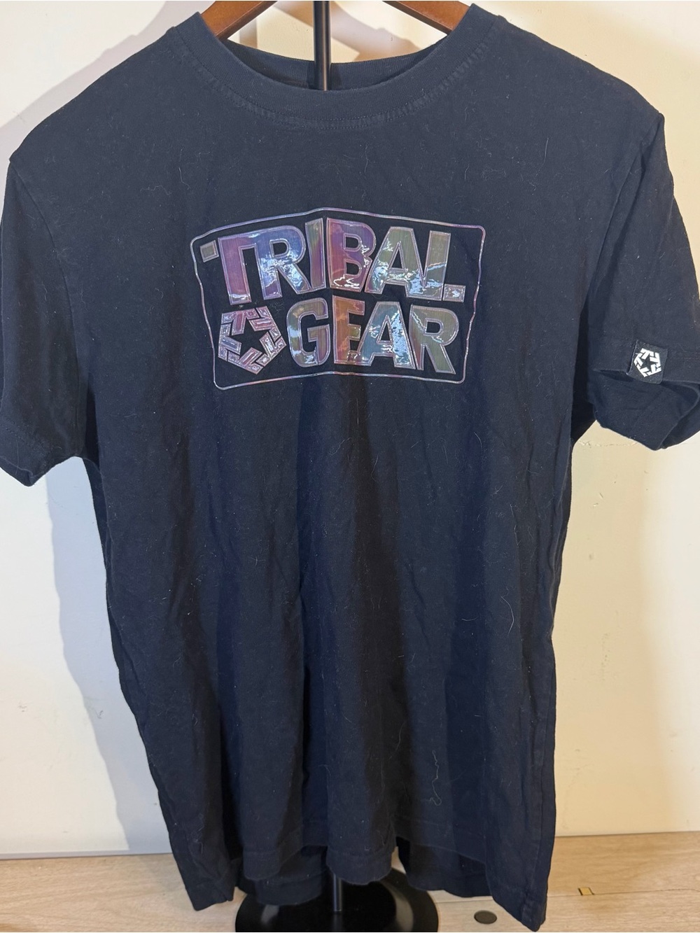 Tribal Black Short-Sleeve Tee with Iridescent Logo